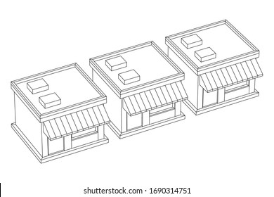 Shop market stores. Small business concept. Wireframe low poly mesh vector illustration.