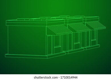 Shop market stores. Small business concept. Wire-frame low poly mesh vector illustration.