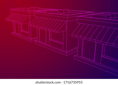 Shop market stores. Small business concept. Wireframe low poly mesh vector illustration.