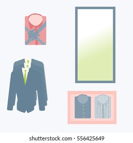 shop for men's clothes, shirt,mirror, jacket