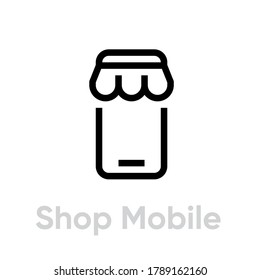 Ver icono en línea de móvil. Vector de línea modificable. Simple icono de la línea de tienda móvil. Firma vectorial para aplicaciones móviles y sitios web. Un solo pictograma.