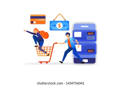 shop more and more fun online with a variety of payment options from cash, credit cards, transfers.. vector illustration concept for, landing page, web, ui, banner, poster, template, background