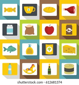 Shop navigation foods icons set. Flat illustration of 16 shop navigation foods vector icons for web