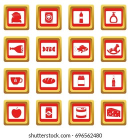 Shop navigation foods icons set in red color isolated vector illustration for web and any design