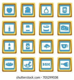 Shop navigation foods icons set in azur color isolated vector illustration for web and any design