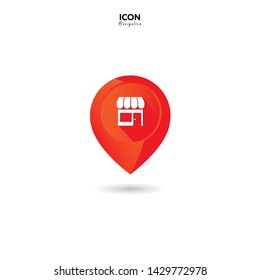 Shop navigation icon on white background. Flat trendy gradient design. The concept of a location indicator on a map, store, market, shopping center for your site, mobile application. 