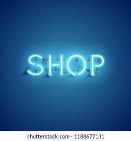 'SHOP' neon font sign, vector illustration