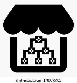 Shop network. "Cloud storage" online store. Electronic supermarket management. Sales analysis. E-commerce. Vector icon.