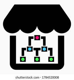 Shop network. "Cloud storage" online store. Electronic supermarket management. Sales analysis. E-commerce. Vector icon.