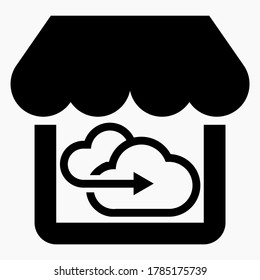 Shop network. "Cloud storage" online store. Electronic supermarket management. Sales analysis. E-commerce. Vector icon.