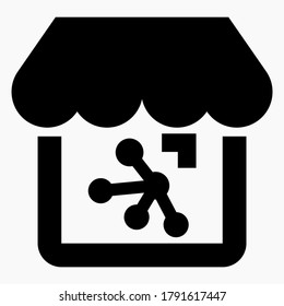 Shop network. "Cloud storage" online store. Electronic supermarket management. Sales analysis. E-commerce. Vector icon.