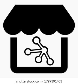 Shop network. "Cloud storage" online store. Electronic supermarket management. Sales analysis. E-commerce. Vector icon.