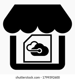 Shop network. "Cloud storage" online store. Electronic supermarket management. Sales analysis. E-commerce. Vector icon.