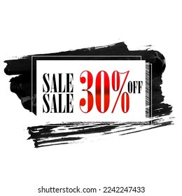 shop now 30% off special sale sign holographic gradient over art black brush strokes acrylic paint on white background illustration