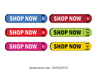 shop now 3d buttons vector design