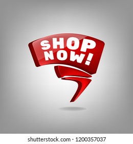 Shop Now 3d red label. Vector illustration.
