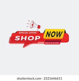 Shop now up to 90 percent off, Color Sticker. Promotional banner, promo element Marketing announcement. vector illustration.