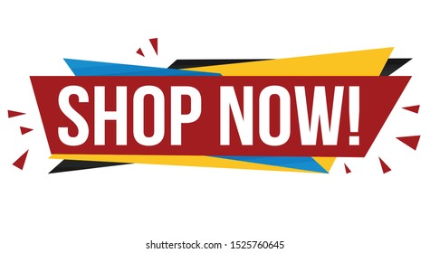 Shop now banner design on white background, vector illustration