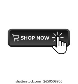 shop now - black rectangular 3D button - vector illustration