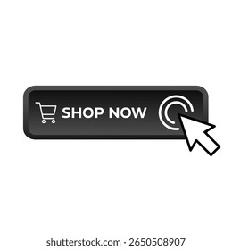 shop now - black rectangular 3D button - vector illustration