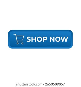 shop now – blue rectangular 3D button – vector illustration