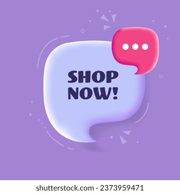 Shop now bubble. Pop art style. Speech bubble. Shop now sign. 3d illustration. Icon for Business and Advertising. Vector icon