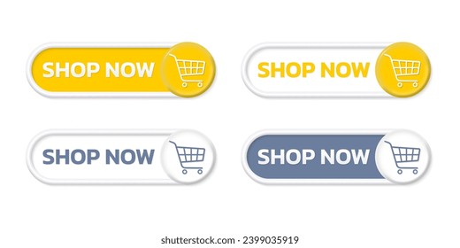 Shop now button. Buy icon with shopping cart. Online shopping web design element. Vector illustration.