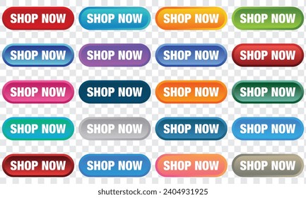 Shop Now button, Shop Now icon.  Set of button shop now or buy now. Modern collection for web site. Vector illustration.
