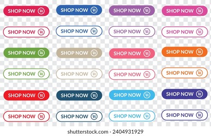 Shop Now button, Shop Now icon.  Set of button shop now or buy now. Modern collection for web site. Vector illustration.
