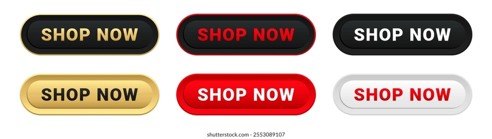 Shop now button icon set. Buy symbol icons. Online shopping click buttons