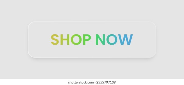 Shop now button in neomorphic style. Purchase signs for website interface.