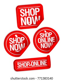 Shop now buttons, online store stickers