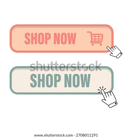 Shop now buttons. Online store link. E commerce vector. Click purchase symbol.