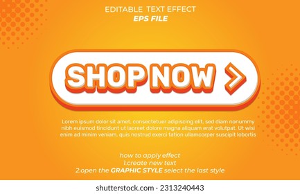 shop now effect, font editable, typography, 3d text. vector template