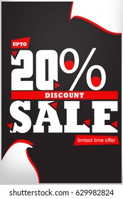 Shop now and get up to discount template on black background. Vector Illustration. Creative.