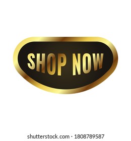 Shop now icon. shop now badge banner sale good for call to action business and button site website. golden and black shop now design