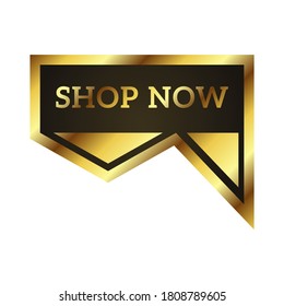 Shop now icon. shop now badge banner sale good for call to action business and button site website. golden and black shop now design