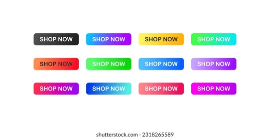 Ver ahora conjunto de iconos. Plano, color. La tienda de Kunoopka ahora iconos de botón. Vector
