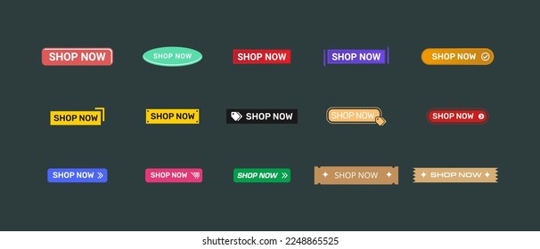 Shop Now Label Button Design Collection Vector Illustration