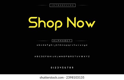 Shop Now Modern Bold Font. Sans Serif Font. Regular Italic Uppercase Lowercase Typography urban style alphabet fonts for fashion, sport, technology, digital, movie, logo design, vector