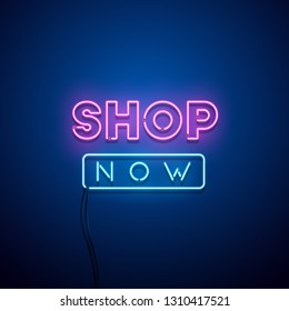 Shop Now Neon Sign. Vector Illustration.