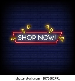 Shop Now Neon Signs Style Text Vector
