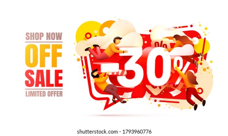 Shop now off sale, 30 interest discount, limited offer. Vector illustration