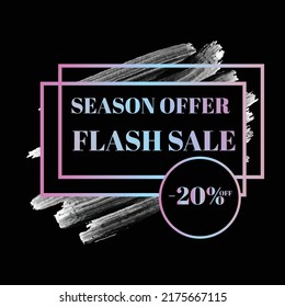 shop now off special sale sign holographic gradient over art white brush strokes acrylic paint on black background illustration