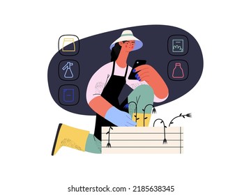 Shop now - Online shopping and electronic commerce series - modern flat vector concept illustration of a woman gardening and shopping online. Promotion, discounts, sale and online orders concept