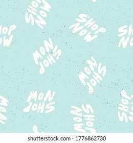 Shop now. Retro pattern for print design. Cartoon vector illustration. Romantic seamless texture design. Hand drawn calligraphy lettering vector illustration.