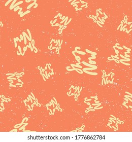 Shop now. Retro pattern for print design. Cartoon vector illustration. Romantic seamless texture design. Hand drawn calligraphy lettering vector illustration.