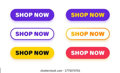 Shop Now. Set Of Button Shop Now Or Buy Now. Modern Collection For Web Site. Vector Illustration.