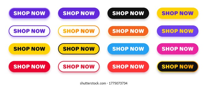 Shop now. Set of button shop now or buy now. Modern collection for web site. Vector illustration.