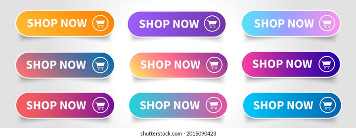 Shop now. Set of button shop now or buy now. Modern collection for web site. Vector illustration.
